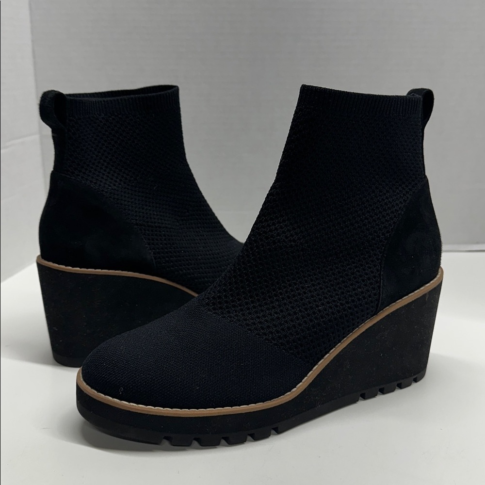 Eileen Fisher Wedges Ankle Boots London Recycled Stretch Knit Black New Size 10
